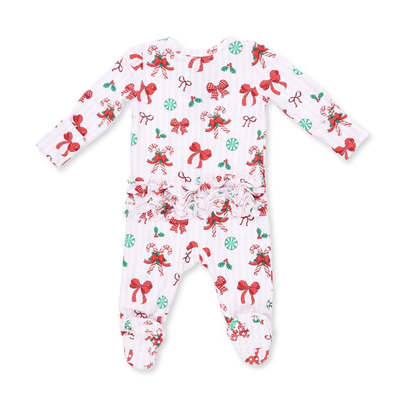 Angel Dear Bows &amp; Candy Cane Ruffled Footie, Size: 3-6 mo