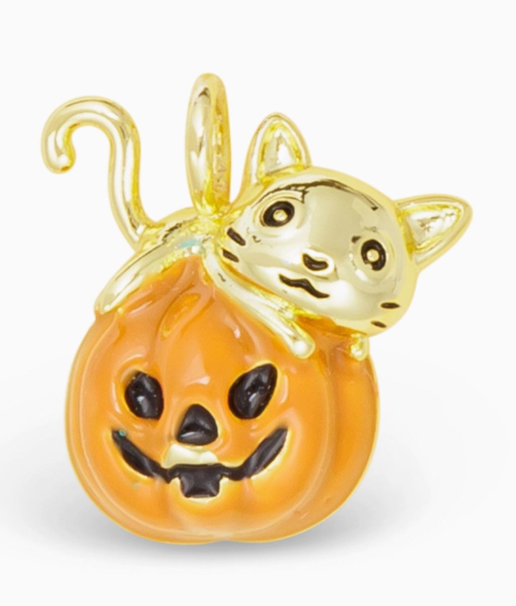 Amanda Blu® Halloween Gold Charm | Cat on Pumpkin
