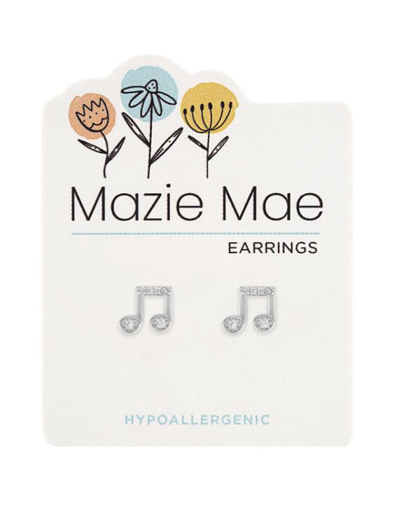 Mazie Mae Girls Earrings | Silver Music Note Stud