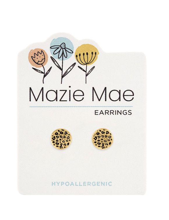 Mazie Mae Girls Earrings | Gold Leopard Print Stud