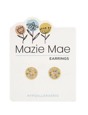 Mazie Mae Girls Earrings | Gold Round Confetti CZ Stud