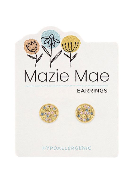 Mazie Mae Girls Earrings | Gold Round Confetti CZ Stud