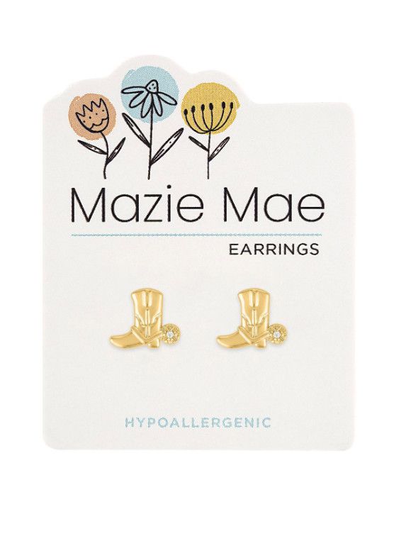 Mazie Mae Girls Earrings | Gold Cowboy Boot Stud