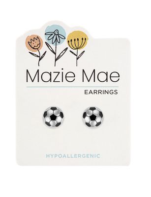 Mazie Mae Girls Earrings | Silver Soccer Ball Stud
