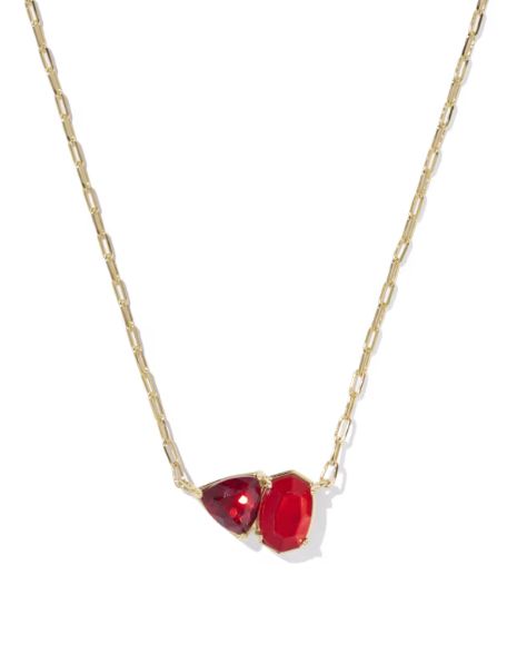 The Tatum Short Pendant in Gold Red Mix