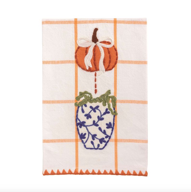 Orange Windowpane Applique Topiary Tea Towel