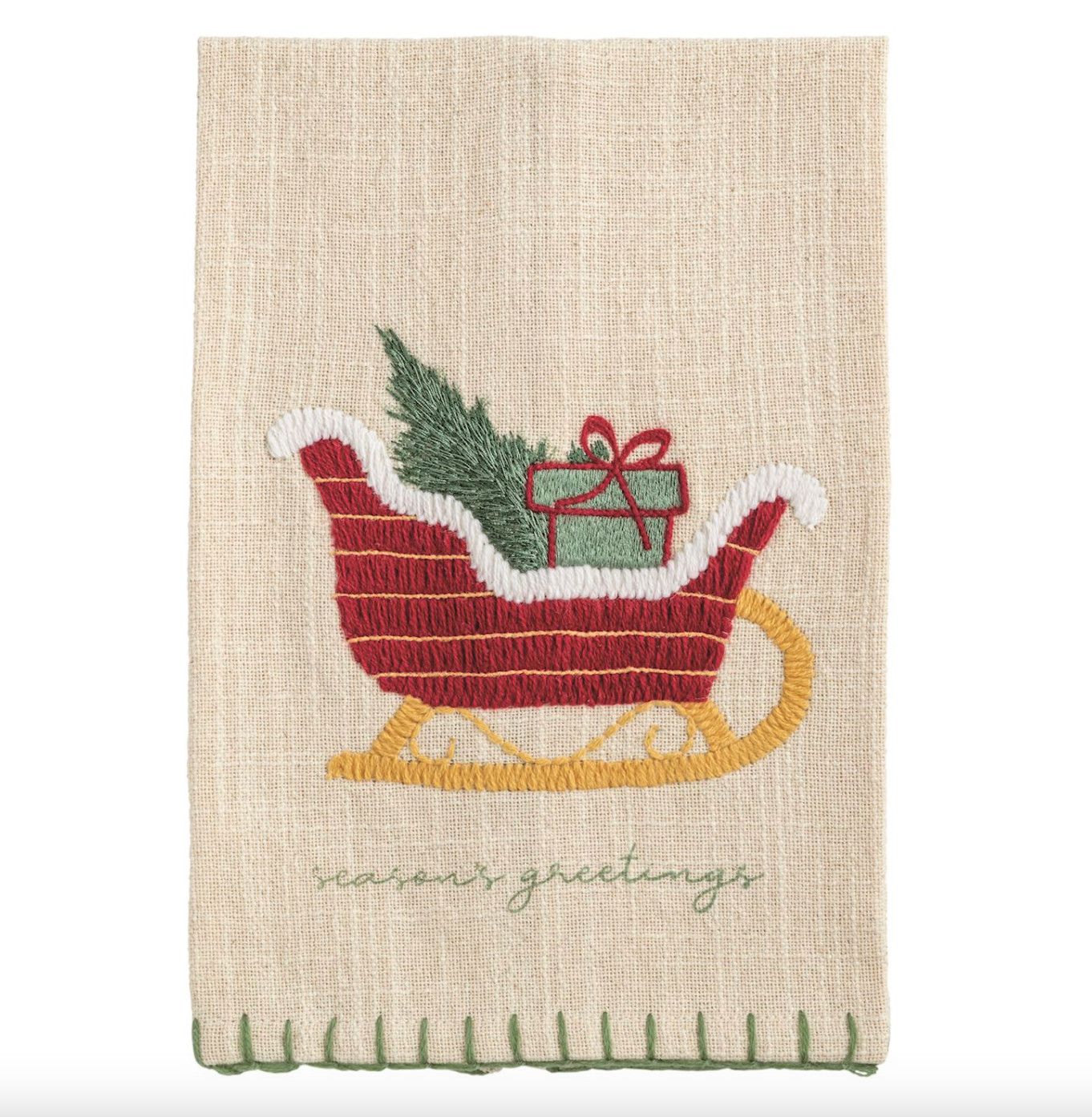 Sled Embroidered Tea Towel