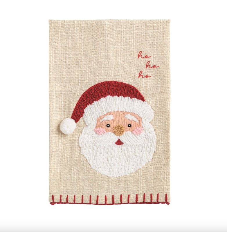Santa Embroidered Tea Towel