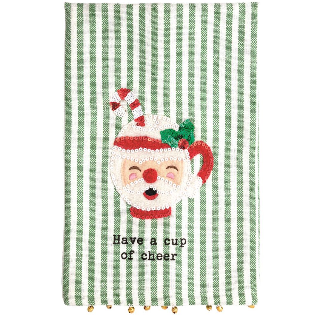 Santa Mug Felt Sequin Tea Towel