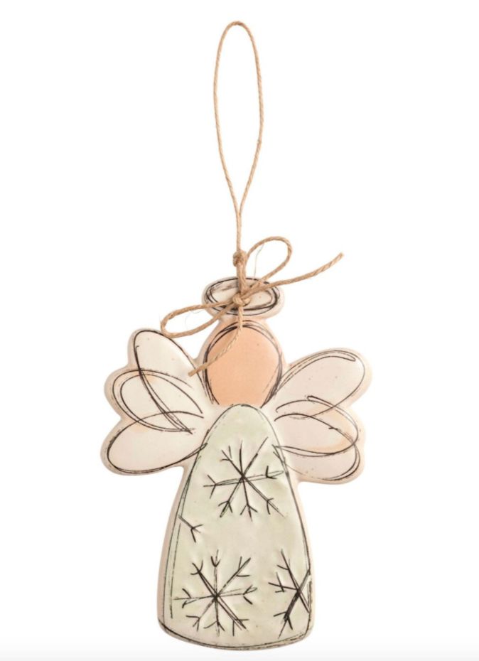 Hand-Painted Stoneware Snowflake Angel Ornament