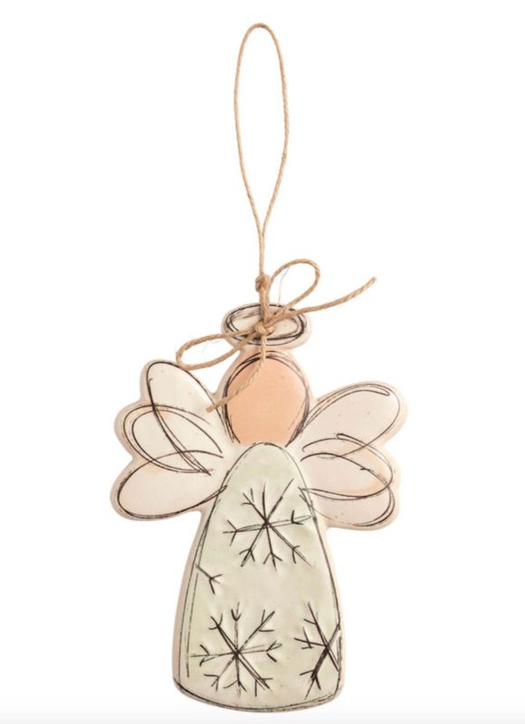 Hand-Painted Stoneware Snowflake Angel Ornament