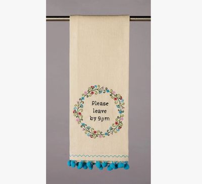 Leave by 9 Tea Towel with Poms
