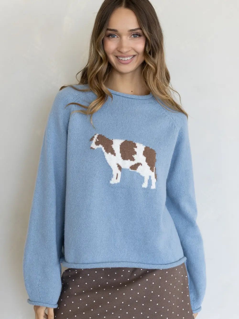 The Cooper Cow Sweater, Color: Dusty Blue, Size: S
