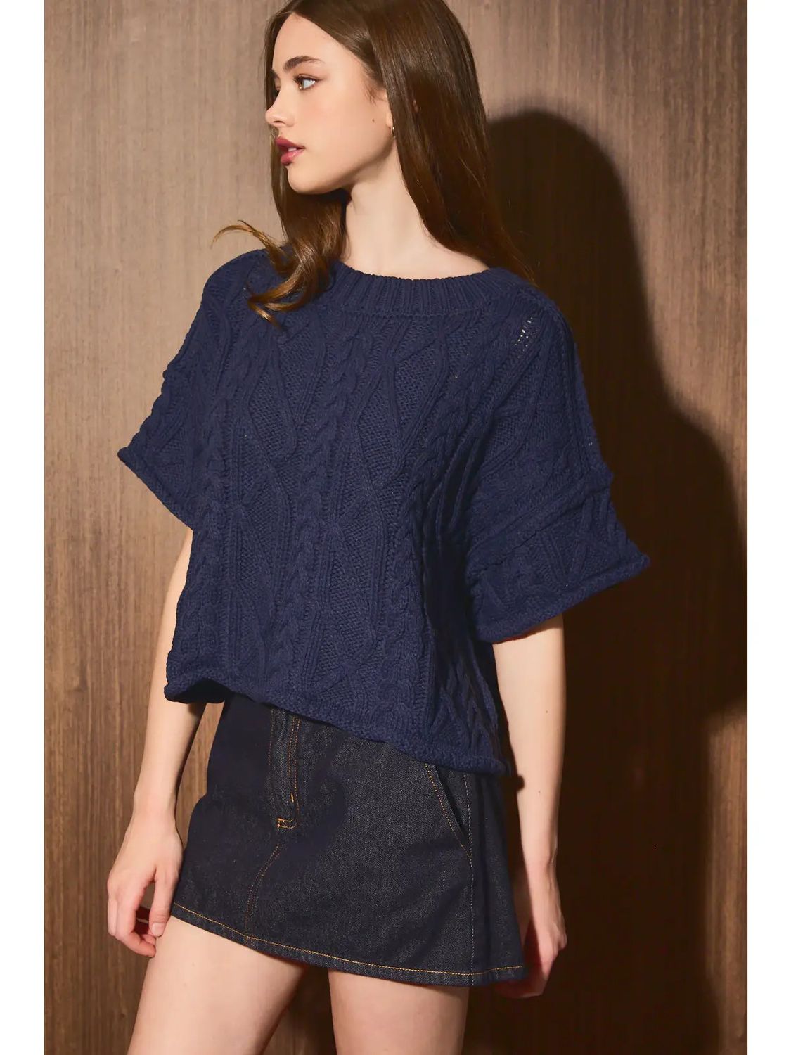 The Cameron Cable Knit Sweater, Color: Navy, Size: XS
