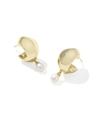 The Oakland Pearl Huggie Earrings in Gold