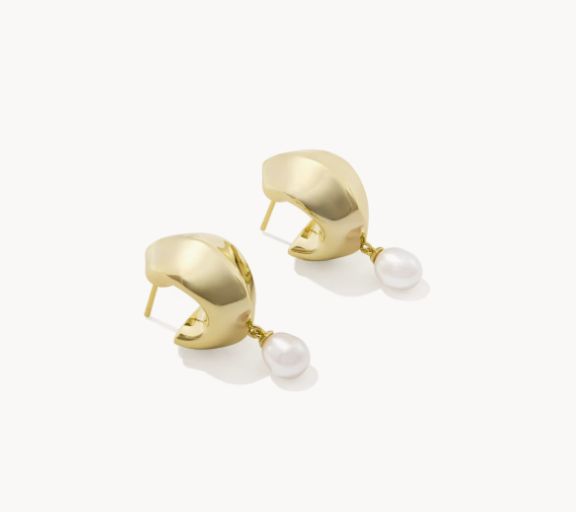 The Oakland Pearl Huggie Earrings in Gold