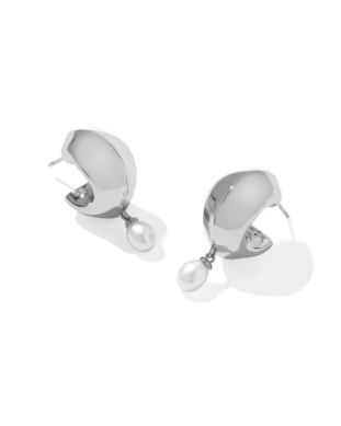 The Oakland Pearl Huggie Earrings in Silver