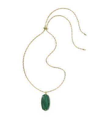The Danielle Long Pendant in Gold Green Malachite