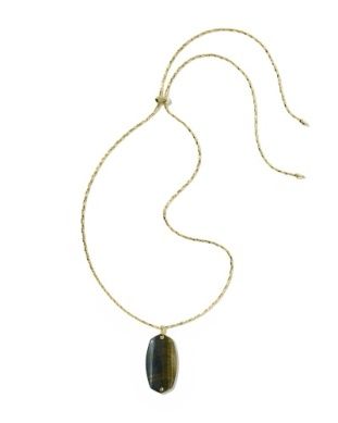 The Danielle Long Pendant in Gold Dark Brown Hawks Eye