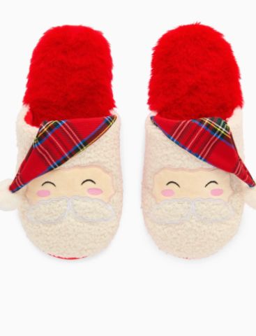 Red Santa Slippers with Tartan Hat