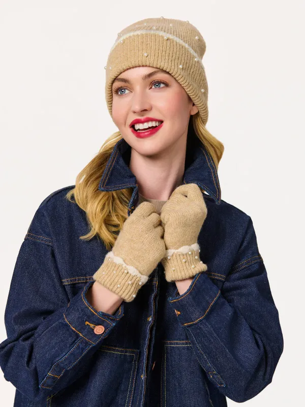Mila Beaded Beanie | Tan