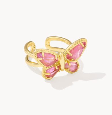 Dolly Parton Butterfly Cocktail Ring Pink Iridescent Abalone