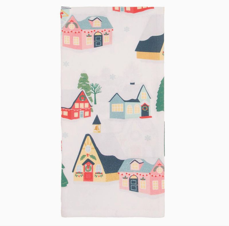Boho Cmas Village Tea Towel