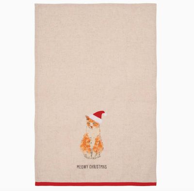 Meowy Cmas Orange Cat Tea Towel