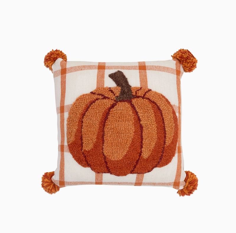 Harvest Pumpkin Hooked Pillow