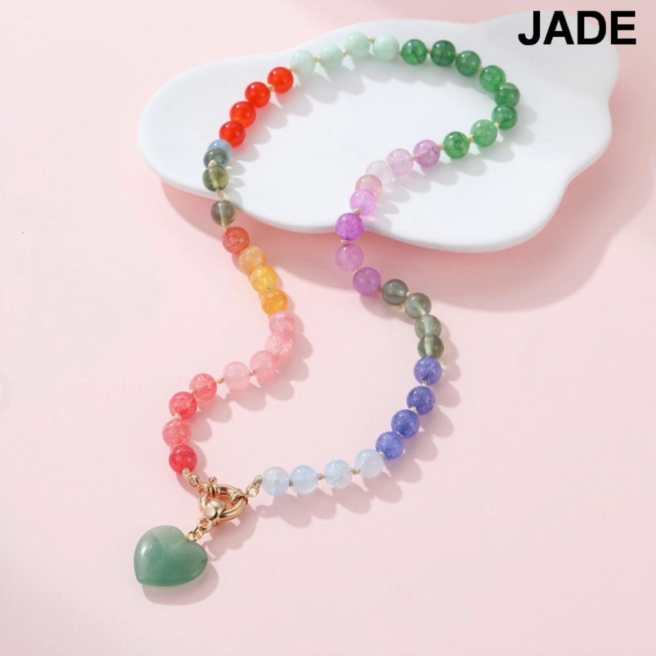 Natural Stone Necklace with Jade Heart