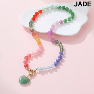 Natural Stone Necklace with Jade Heart