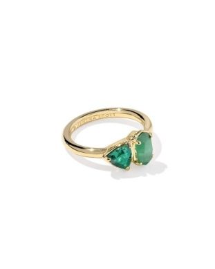 The Tatum Band Ring in Gold Dark Green, Size: 6
