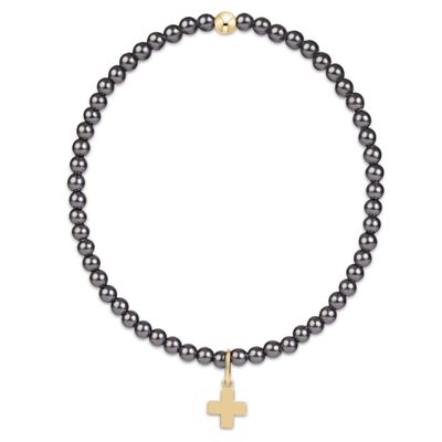 Enewton Classic Pearl Dark Grey 3mm Bracelet Signature Cross Gold Charm