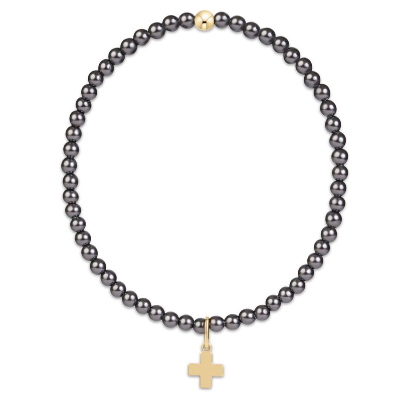 Enewton Classic Pearl Dark Grey 3mm Bracelet Signature Cross Gold Charm