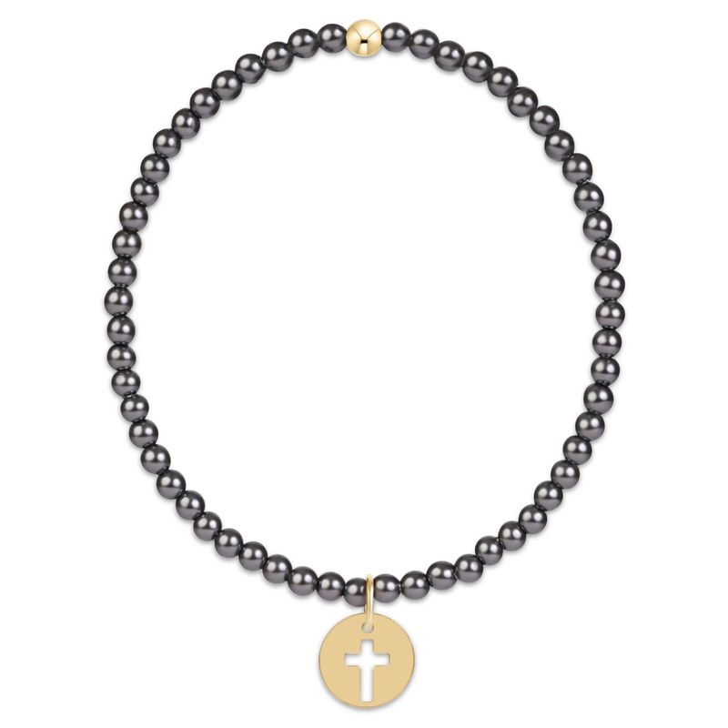 Enewton Classic Pearl Dark Grey 3mm Bracelet Blessed Gold Disc