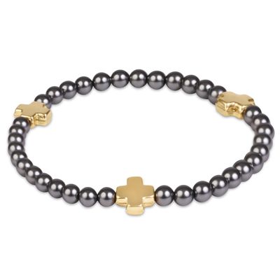 Enewton EXTENDS Signature Cross 4mm Pearl Dark Grey Bracelet Gold