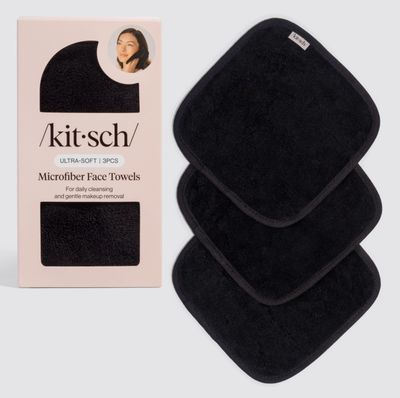 Microfiber Face Towels 3pc Set | Black