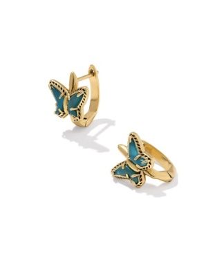 The Dolly Butterfly Huggie Earring Vintage Gold Dark Teal Mother of Pearl