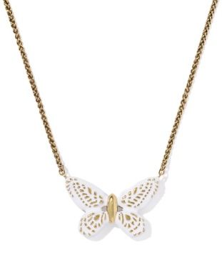 The Dolly Enamel Butterfly Necklace in Vintage Gold White Mix
