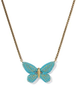 The Dolly Enamel Butterfly Pendant Vintage Gold Dark Teal Mix