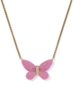 The Dolly Enamel Butterfly Necklace in Vintage Gold Pink Mix
