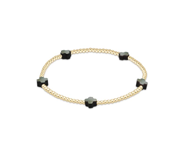 Enewton Signature Cross Small 2mm Gold Bracelet Mother of Pearl Black Tahitian