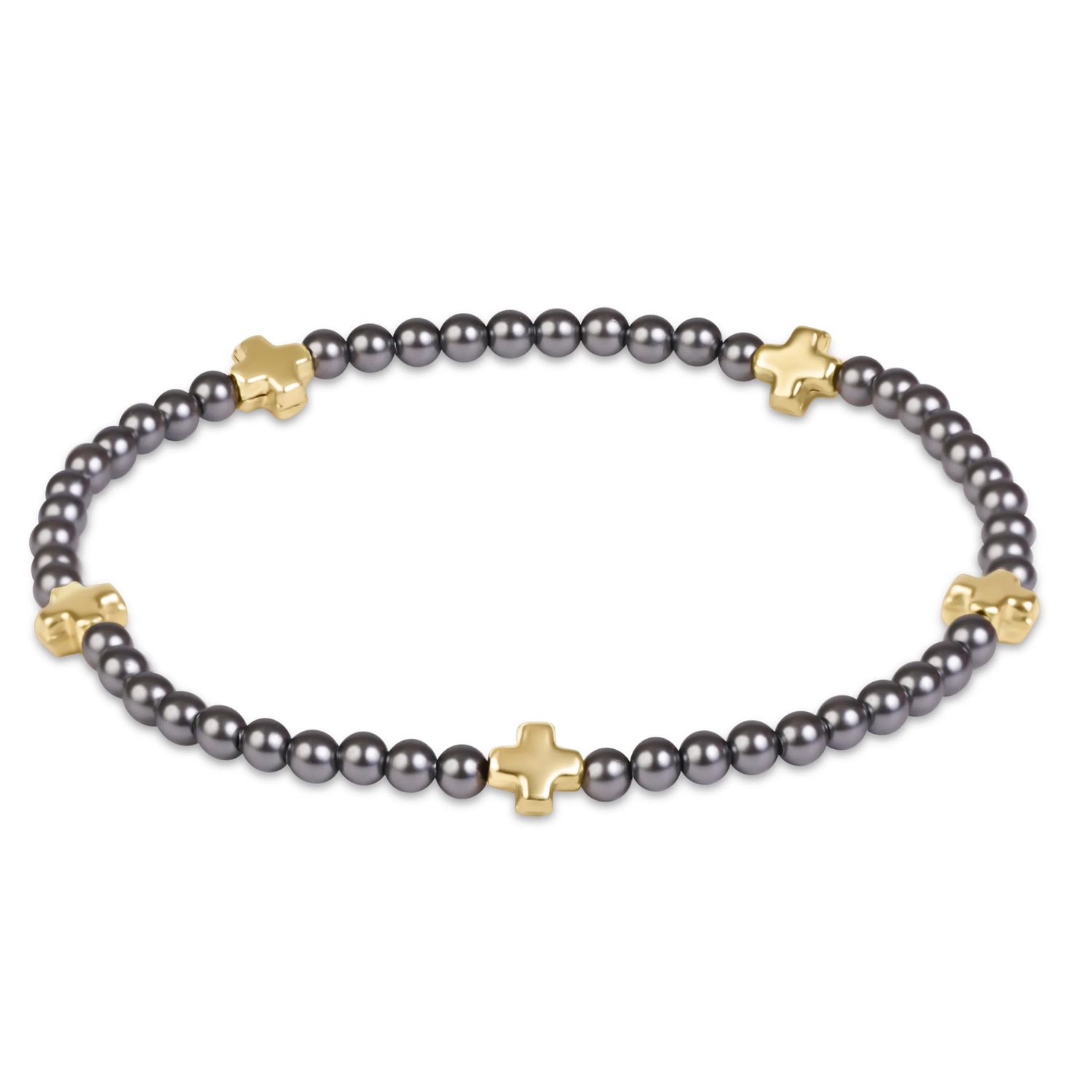Enewton Signature Cross Small 3mm Pearl Dark Grey Bracelet Gold