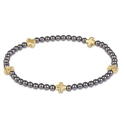 Enewton Signature Cross Small 3mm Pearl Dark Grey Bracelet Gold