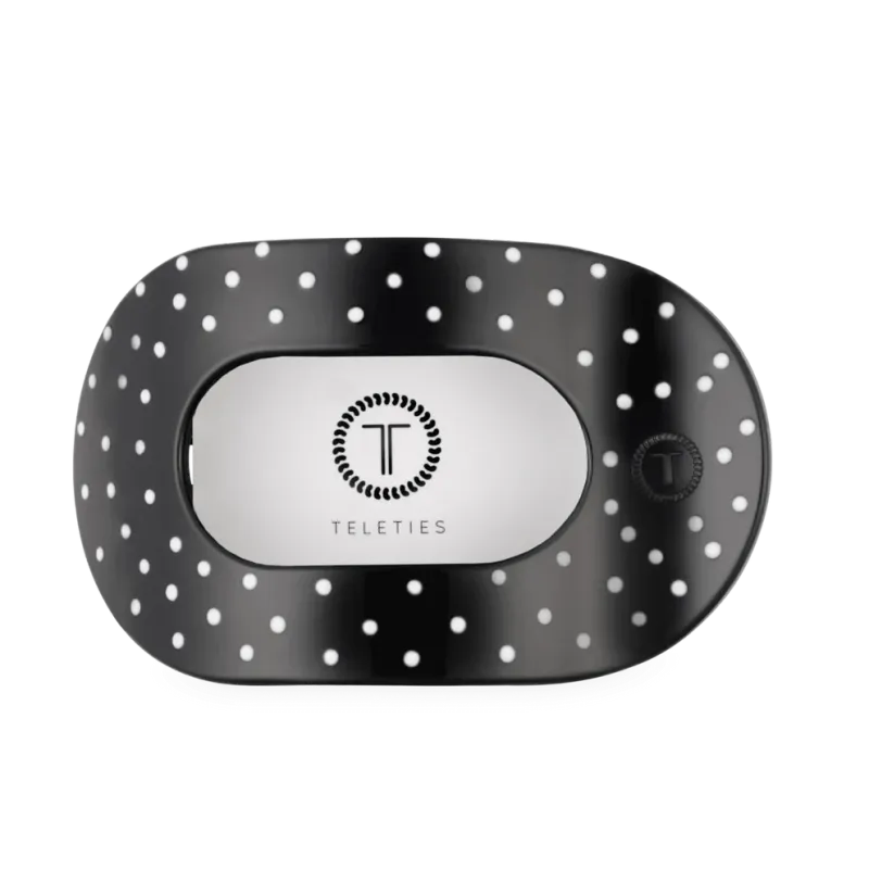 Teleties™ Flat Round Hair Clip | Black Polka Dot Party