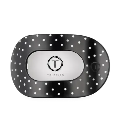 Teleties™ Flat Round Hair Clip | Black Polka Dot Party