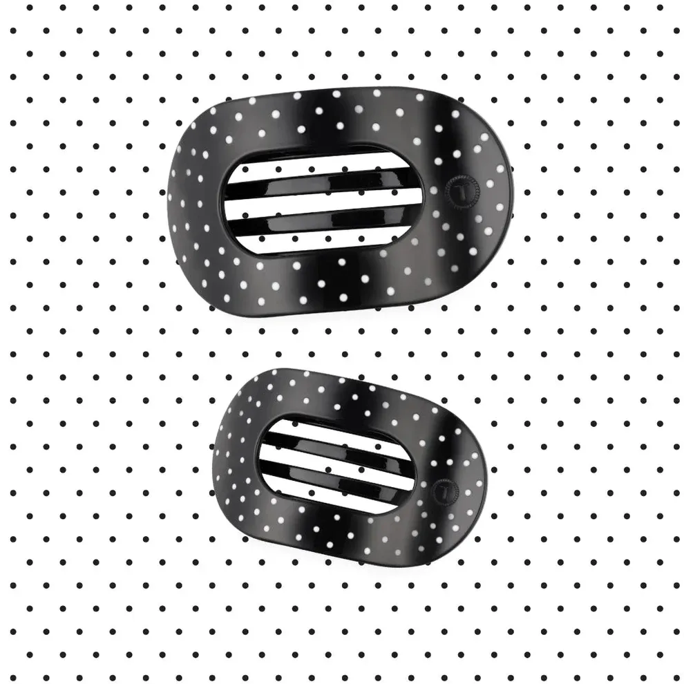 Teleties™ Flat Round Hair Clip | Black Polka Dot Party