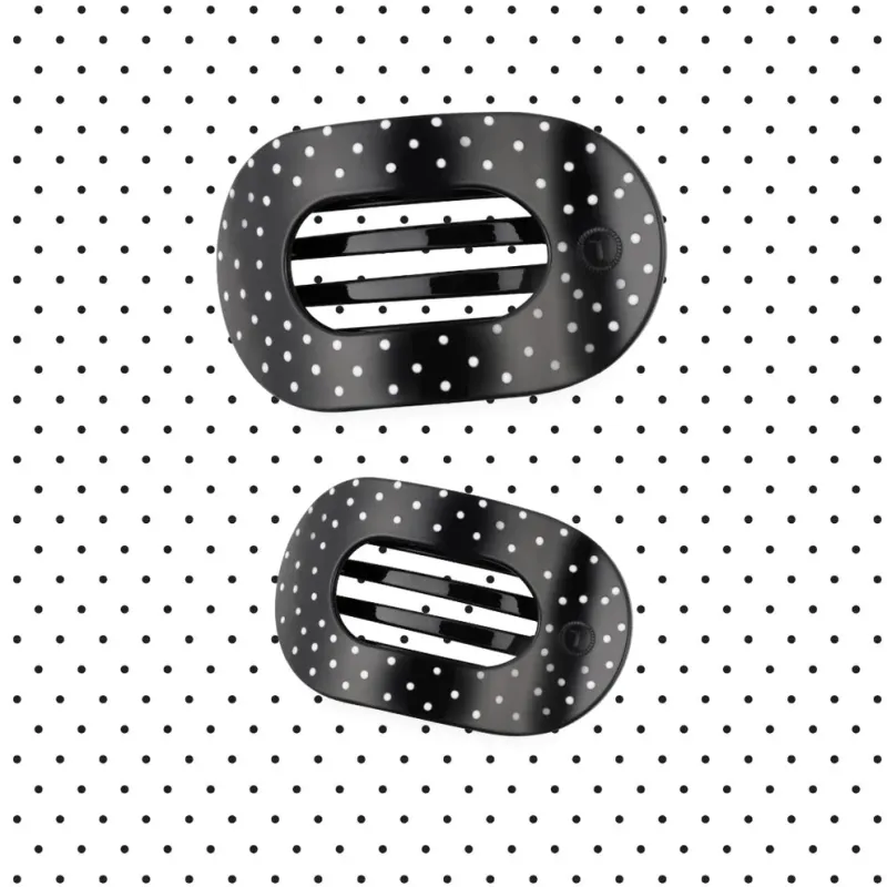Teleties™ Flat Round Hair Clip | Black Polka Dot Party