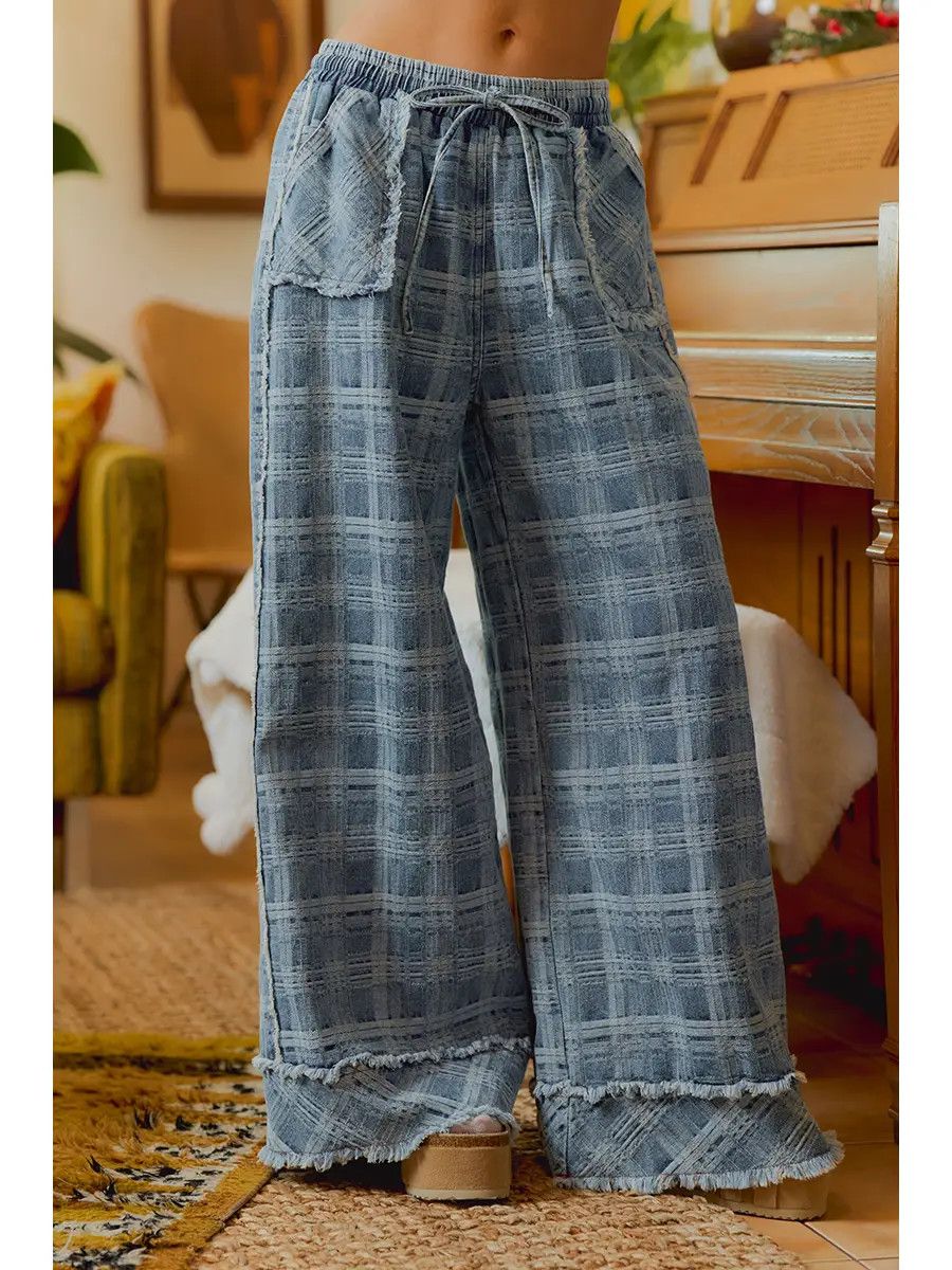 The Pepper Plaid Wide Leg Jeans, Size: S