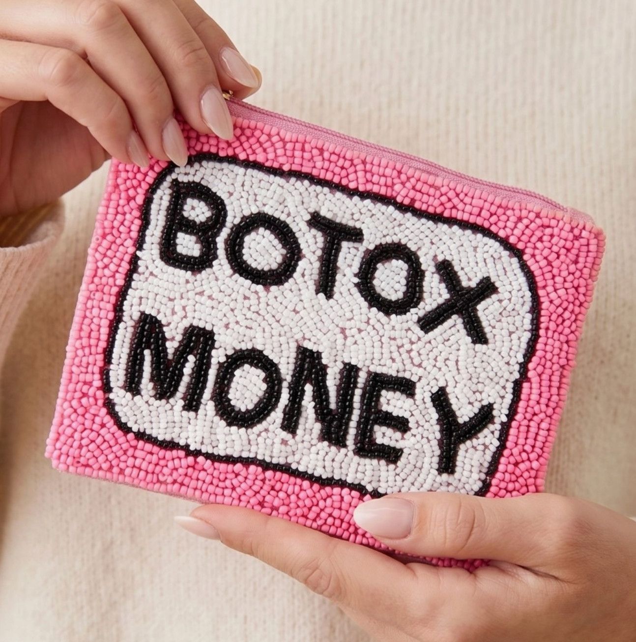 Botox Money Pink Seed Beaded Coin Purse